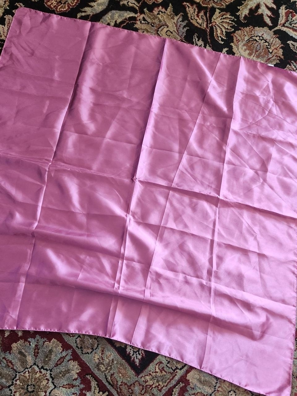 Pink Satin Scarf / Square Silk-Look Wrap